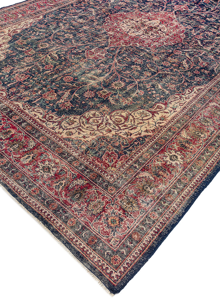 vintage blue wool hand knotted Rug - FloorShot