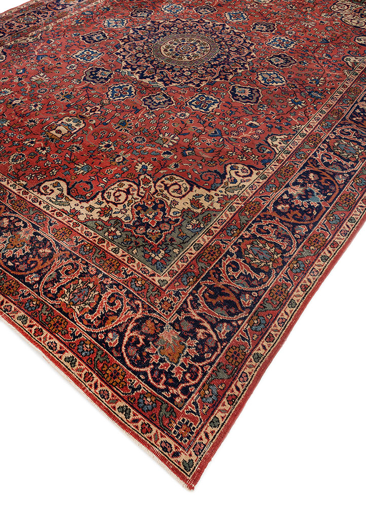 aalam red and orange wool hand knotted Rug - FloorShot