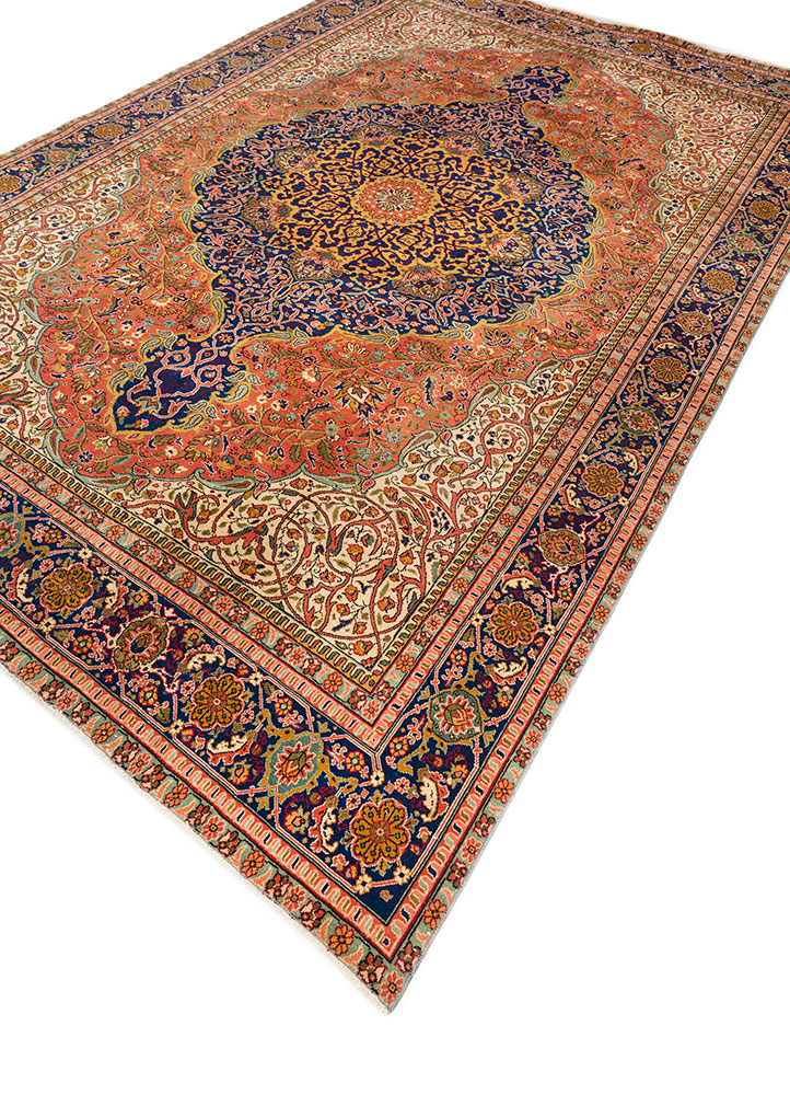 aalam red and orange wool hand knotted Rug - FloorShot