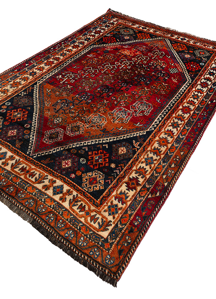 aalam red and orange wool hand knotted Rug - FloorShot