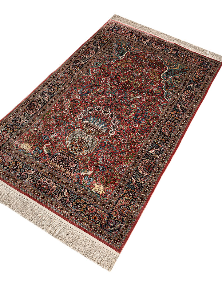gulmarg red and orange silk hand knotted Rug - FloorShot