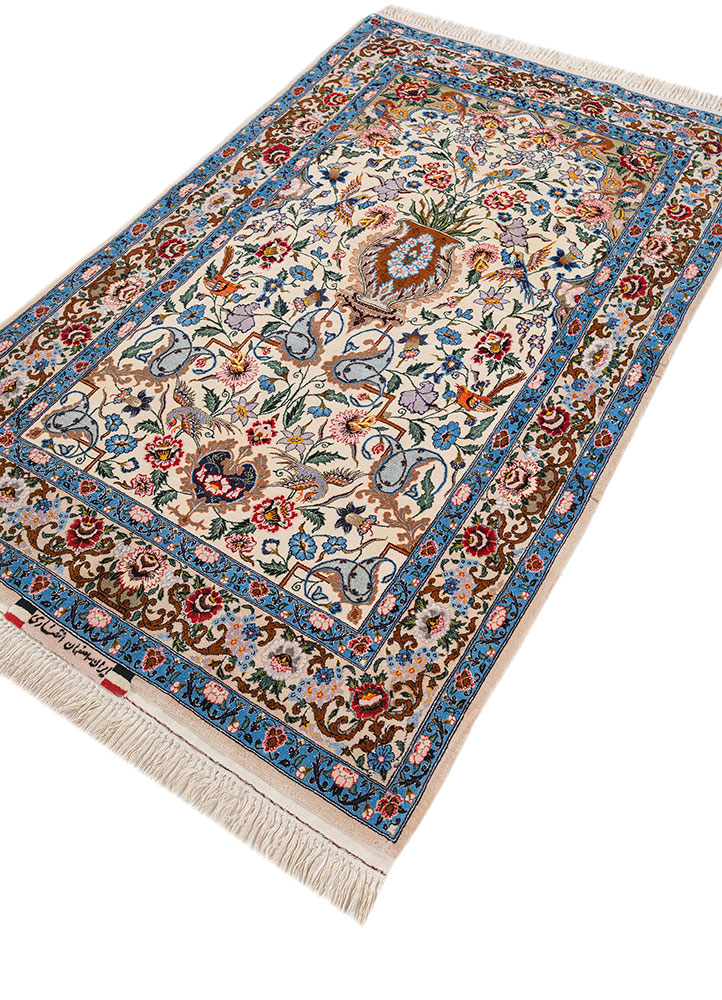 aalam ivory wool and silk hand knotted Rug - FloorShot