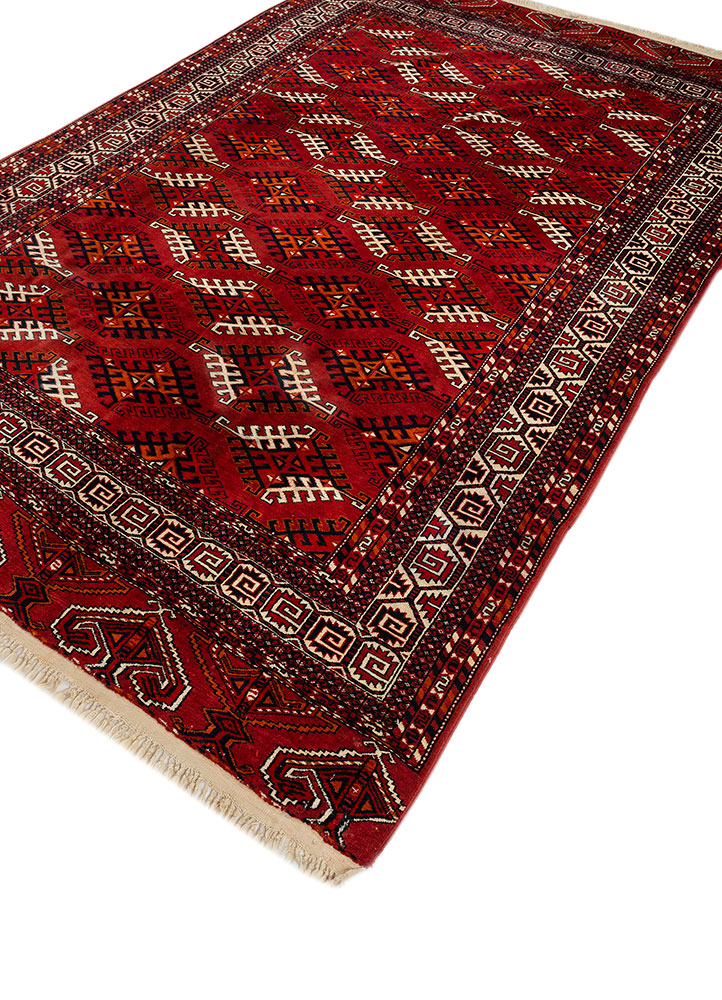 kiaan red and orange wool hand knotted Rug - FloorShot