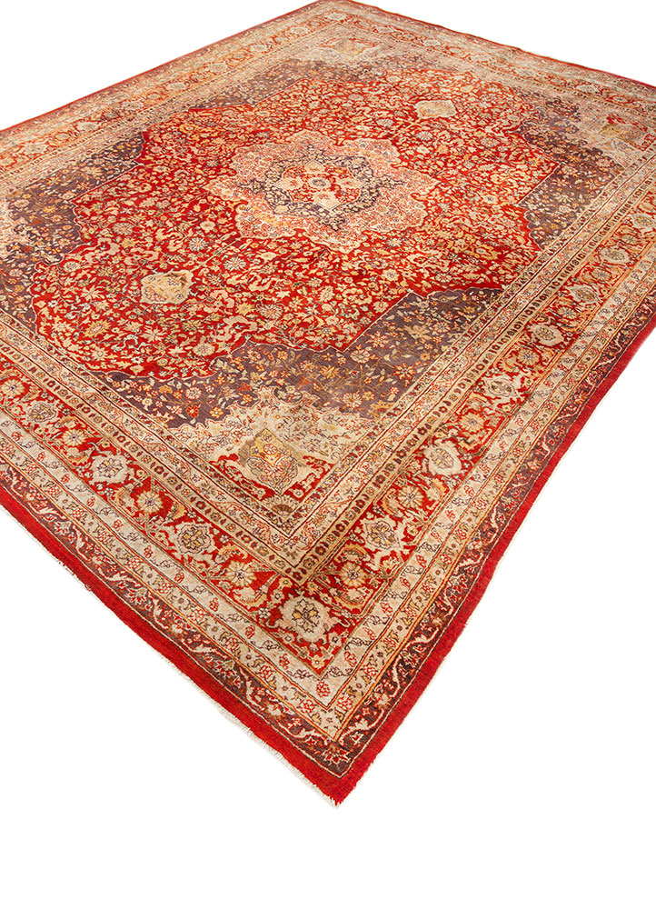 aalam red and orange wool hand knotted Rug - FloorShot