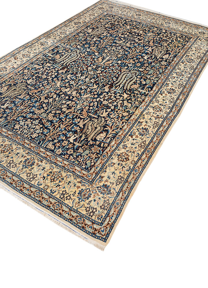 gulmarg blue wool and silk hand knotted Rug - FloorShot