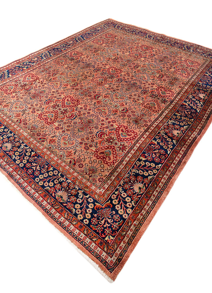 aalam red and orange wool hand knotted Rug - FloorShot