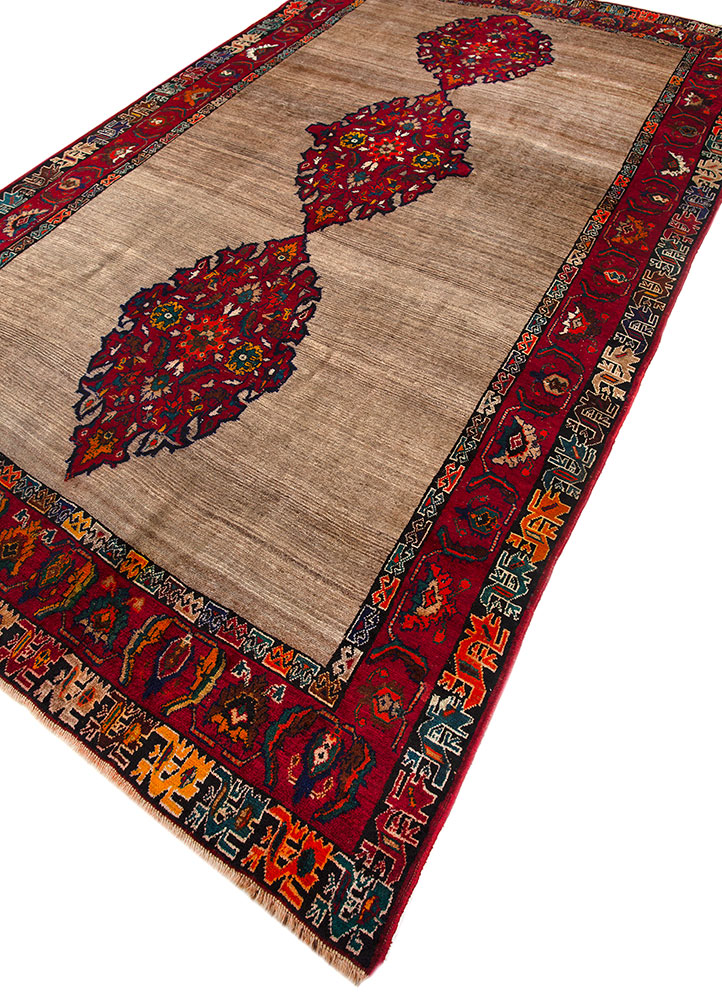 nuray beige and brown wool hand knotted Rug - FloorShot