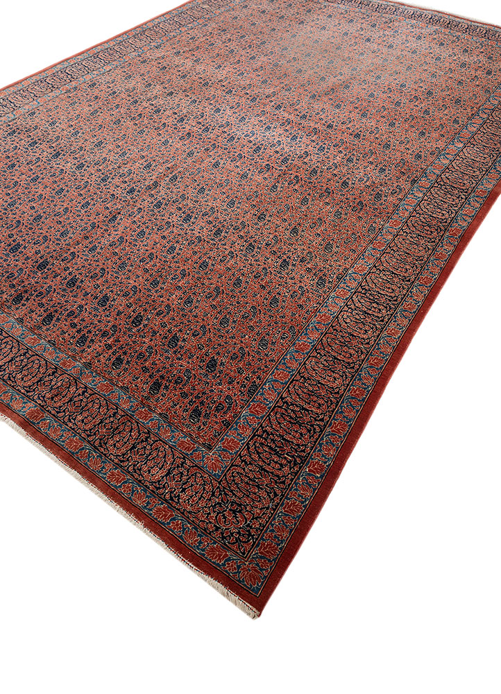 aalam red and orange wool hand knotted Rug - FloorShot