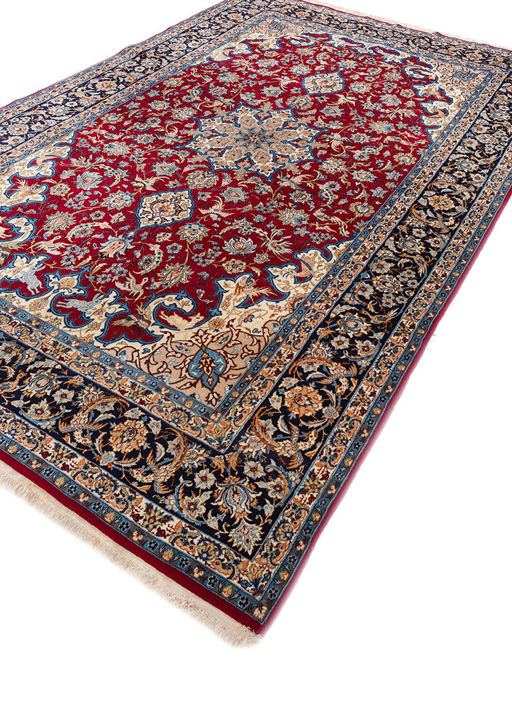 aalam red and orange wool hand knotted Rug - FloorShot