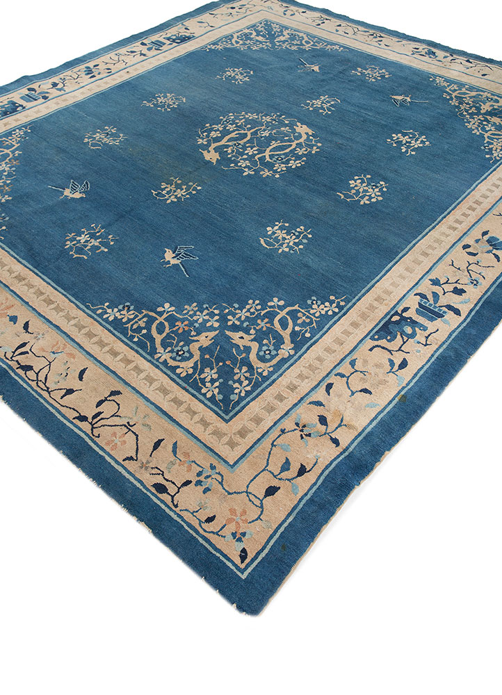 pechino blue wool hand knotted Rug - FloorShot