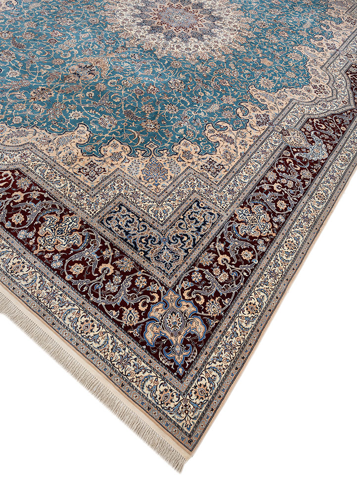 aalam blue wool hand knotted Rug - FloorShot