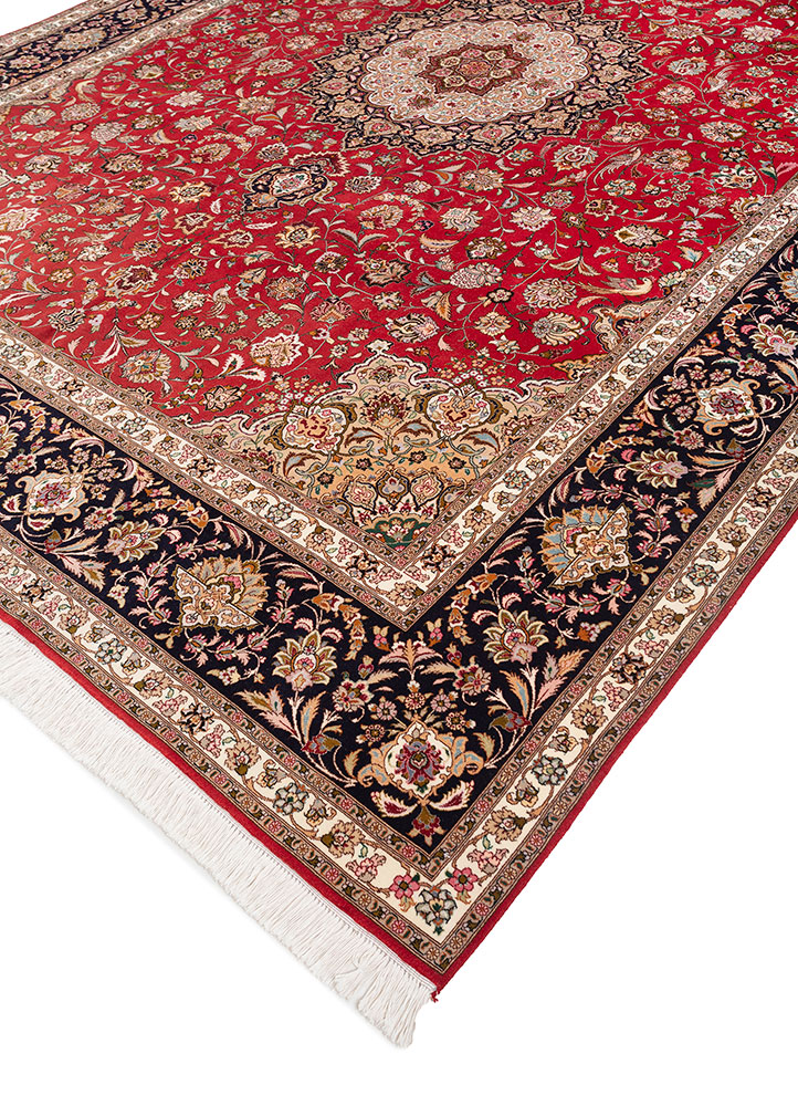 aalam red and orange wool hand knotted Rug - FloorShot