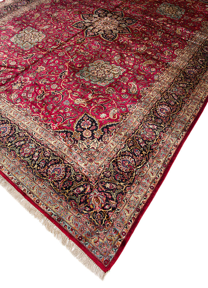aalam red and orange wool hand knotted Rug - FloorShot