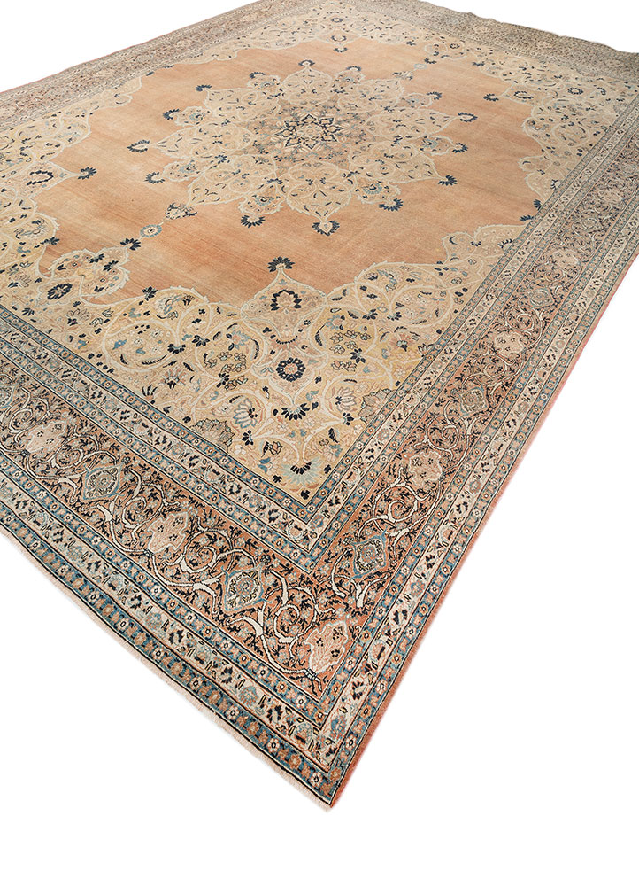 aalam beige and brown wool hand knotted Rug - FloorShot
