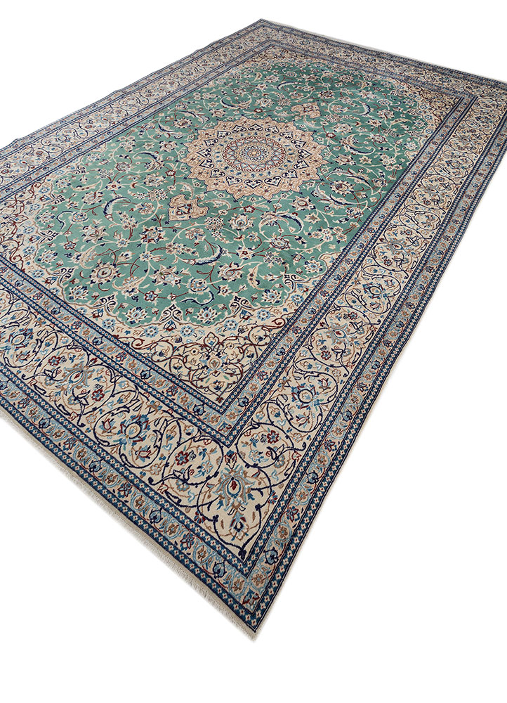 aalam green wool hand knotted Rug - FloorShot