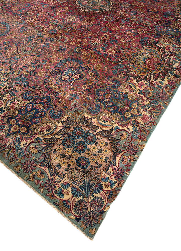 aalam red and orange wool hand knotted Rug - FloorShot