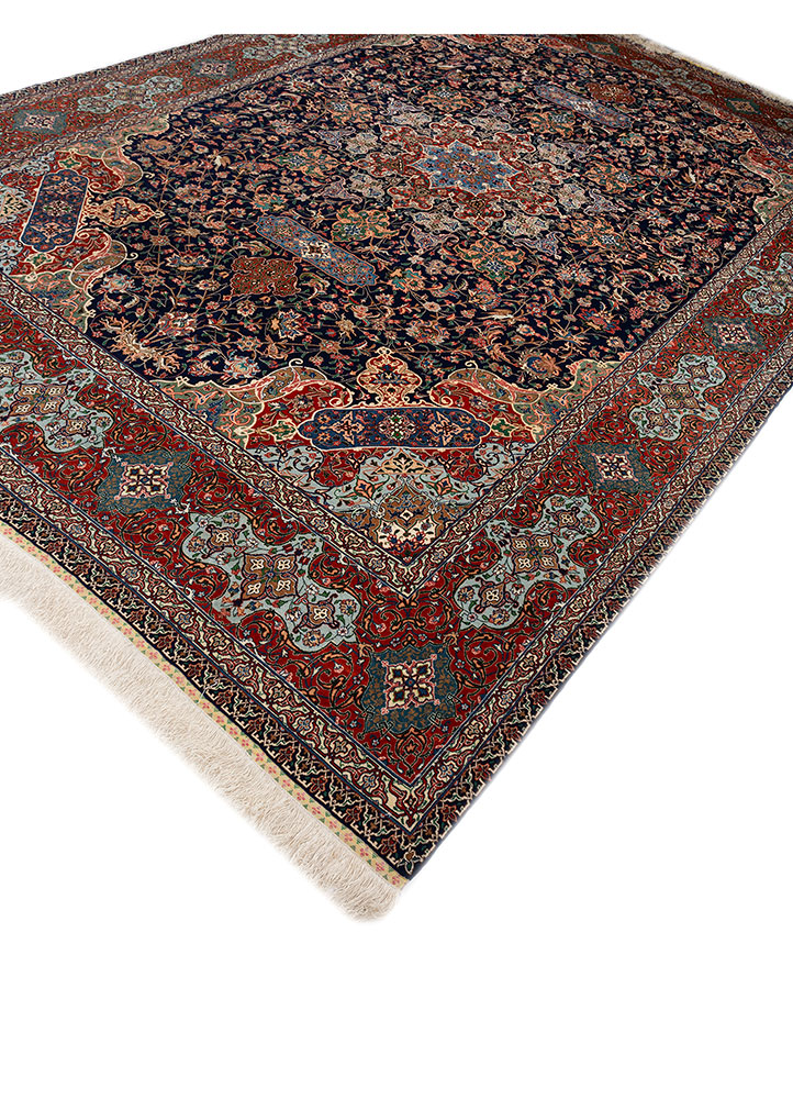 aalam blue wool hand knotted Rug - FloorShot
