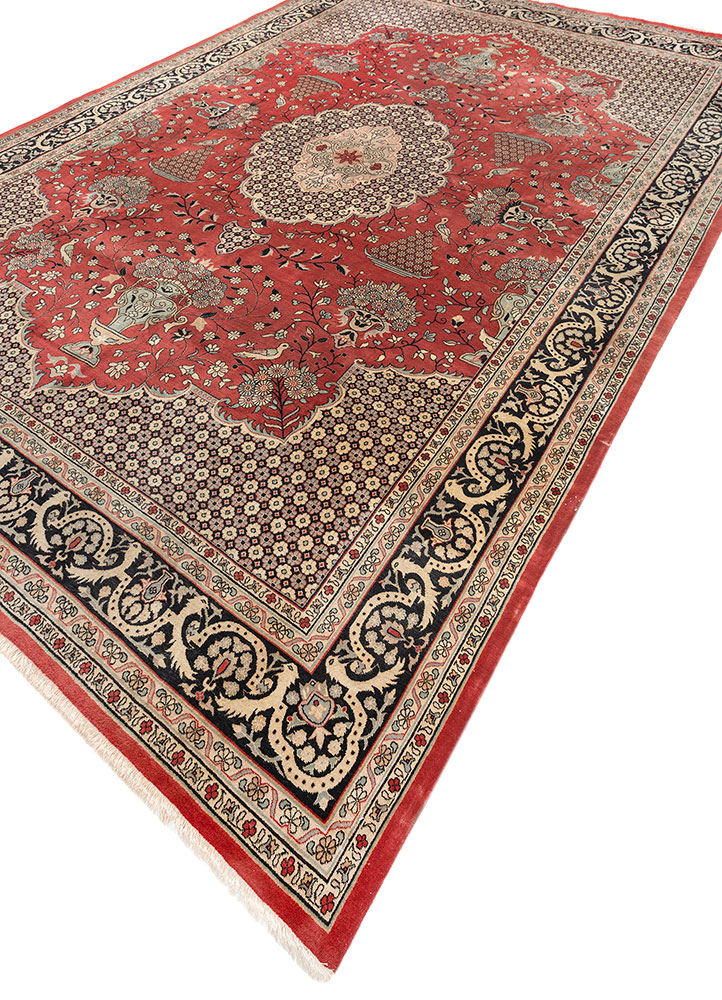 aalam red and orange wool hand knotted Rug - FloorShot