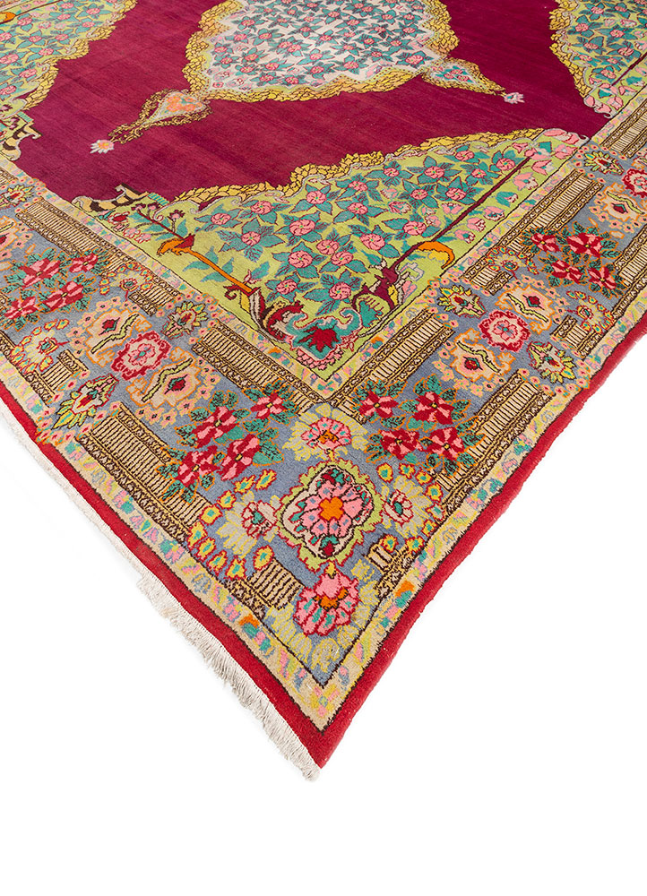 aalam pink and purple wool hand knotted Rug - FloorShot