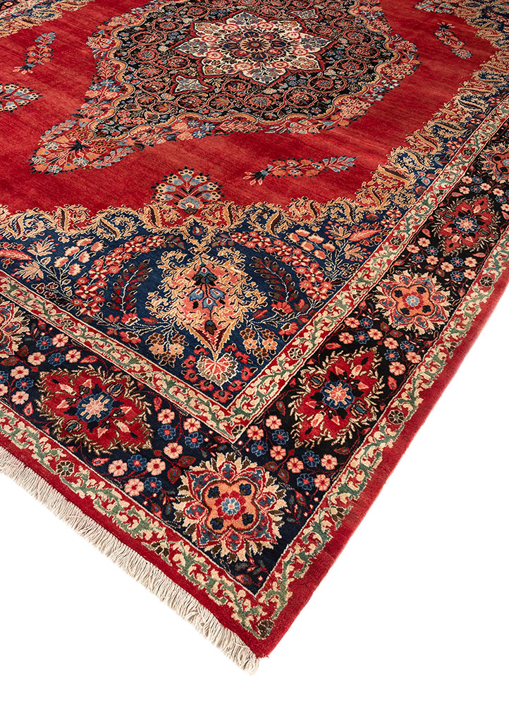 aalam red and orange wool hand knotted Rug - FloorShot