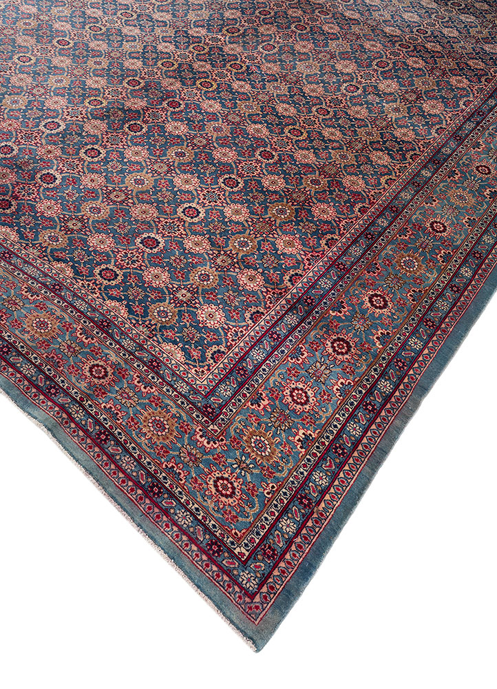 aalam blue wool hand knotted Rug - FloorShot