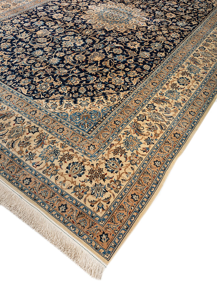 aalam blue wool hand knotted Rug - FloorShot