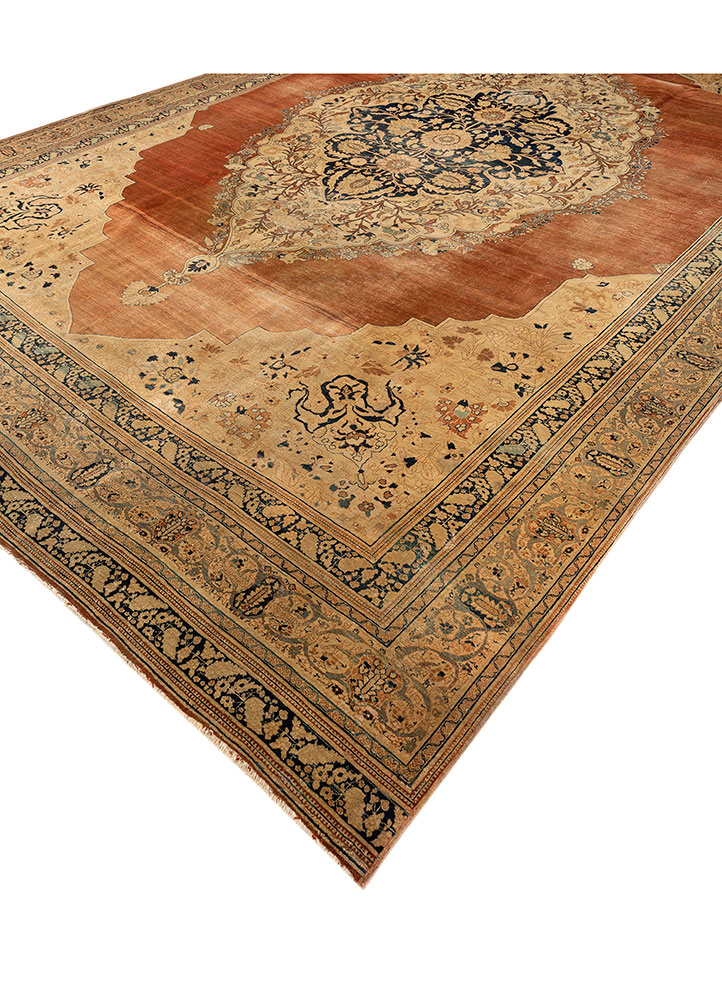 aalam beige and brown wool hand knotted Rug - FloorShot