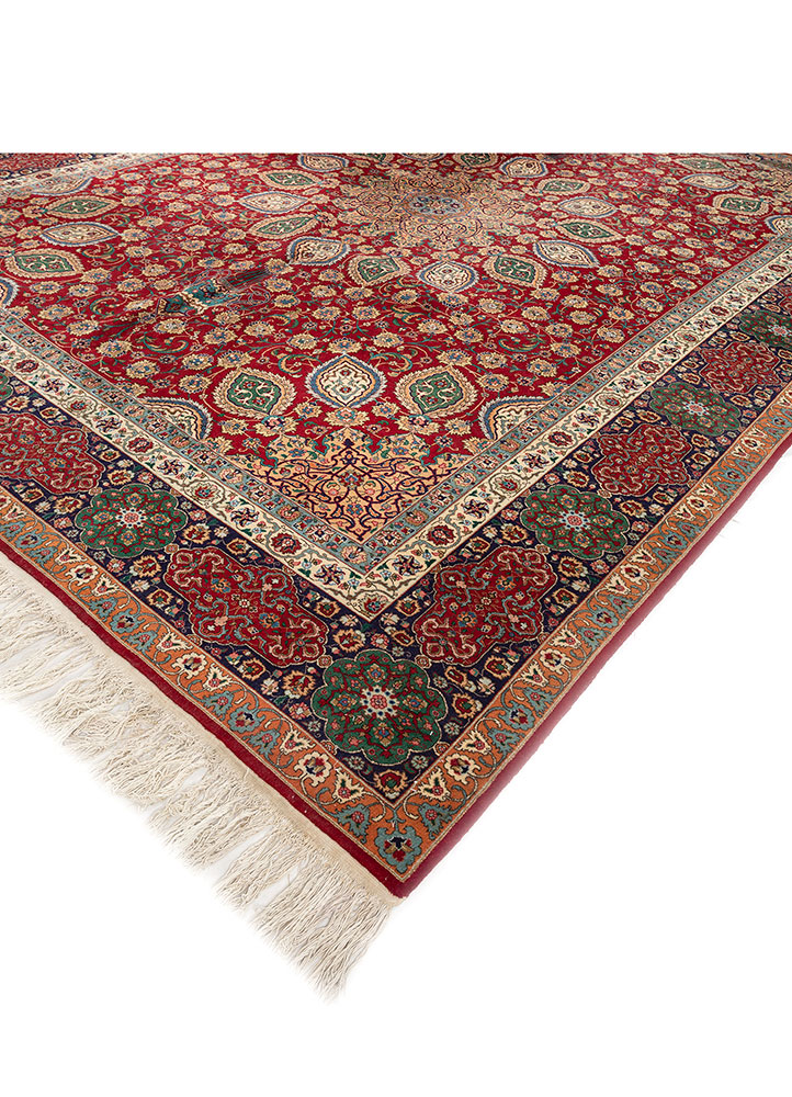aalam red and orange wool hand knotted Rug - FloorShot