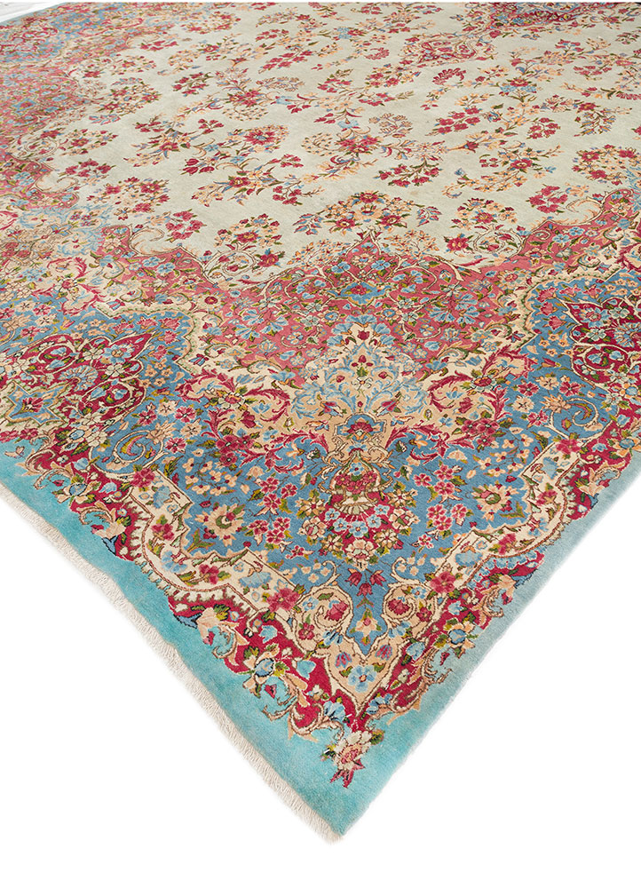 aalam blue wool hand knotted Rug - FloorShot