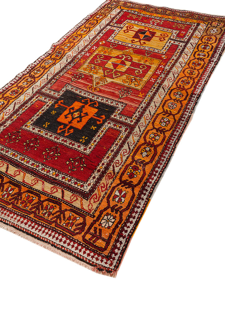 kiaan red and orange wool hand knotted Rug - FloorShot