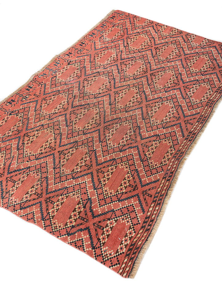 kiaan red and orange wool hand knotted Rug - FloorShot