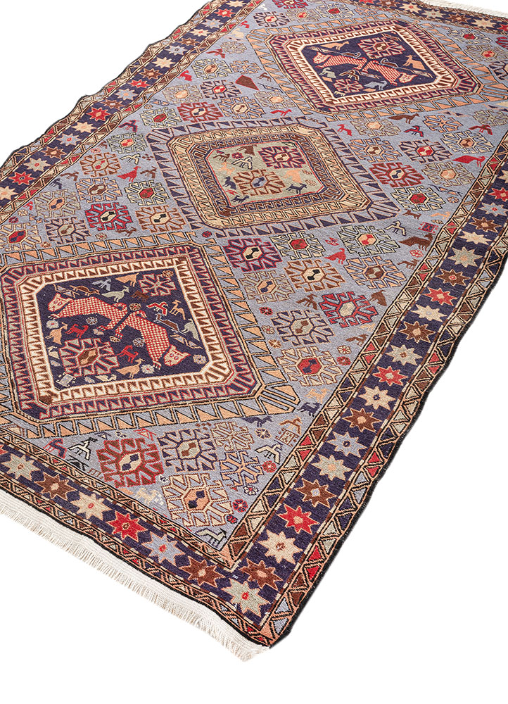 kiaan blue wool and silk hand knotted Rug - FloorShot