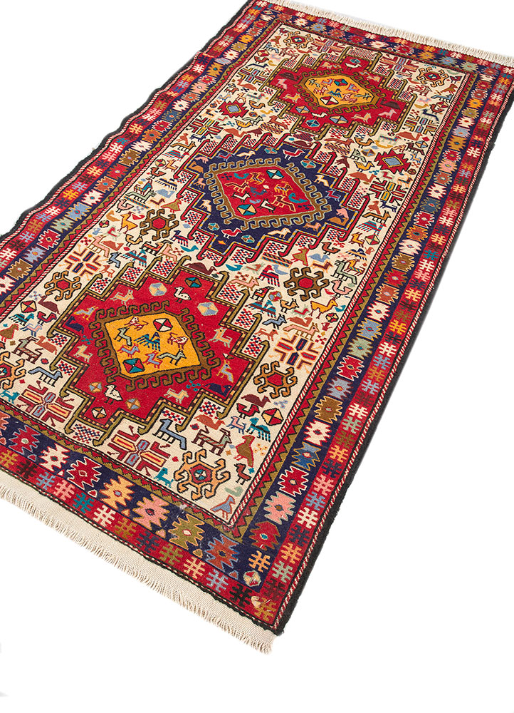 kiaan red and orange wool and silk hand knotted Rug - FloorShot