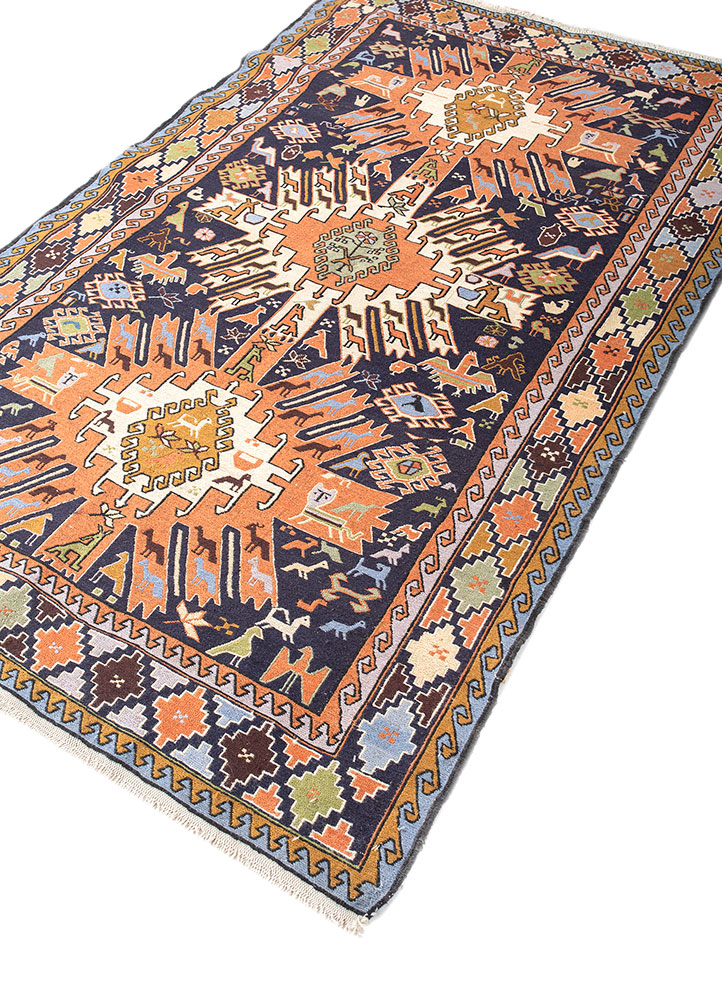 kiaan blue wool and silk hand knotted Rug - FloorShot