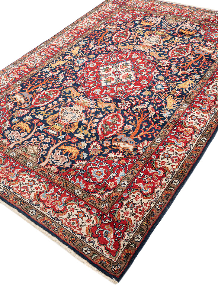 aalam red and orange wool hand knotted Rug - FloorShot