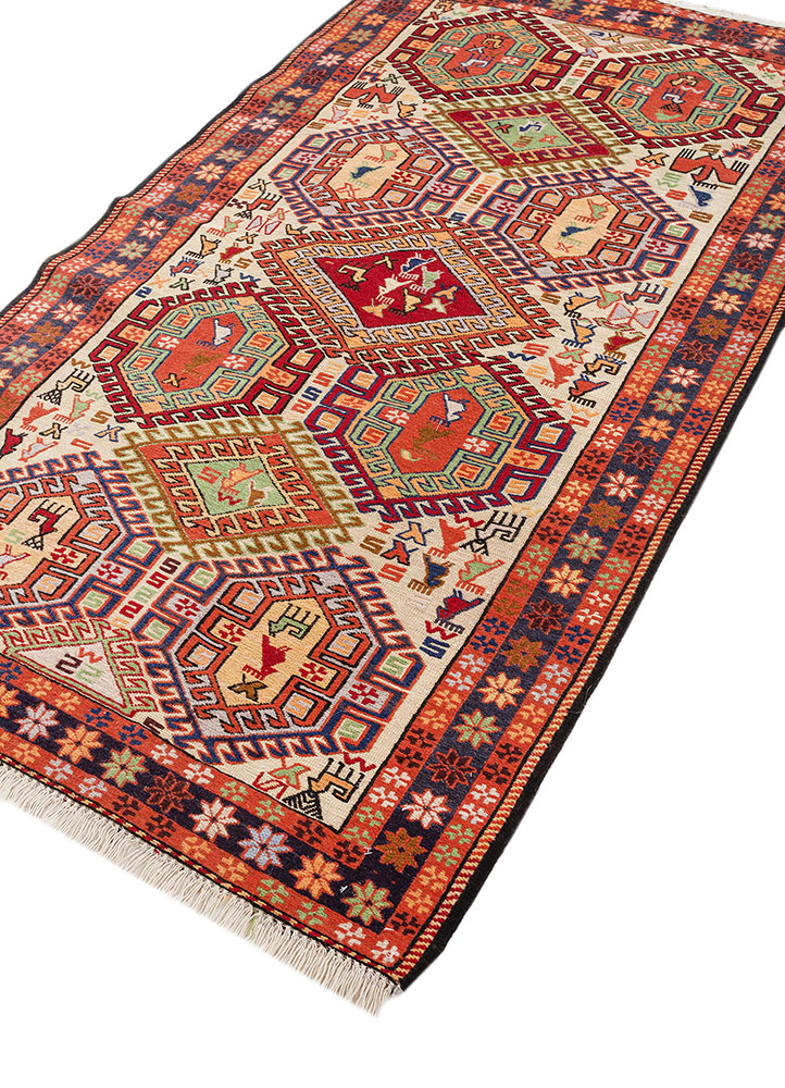 kiaan red and orange wool and silk hand knotted Rug - FloorShot