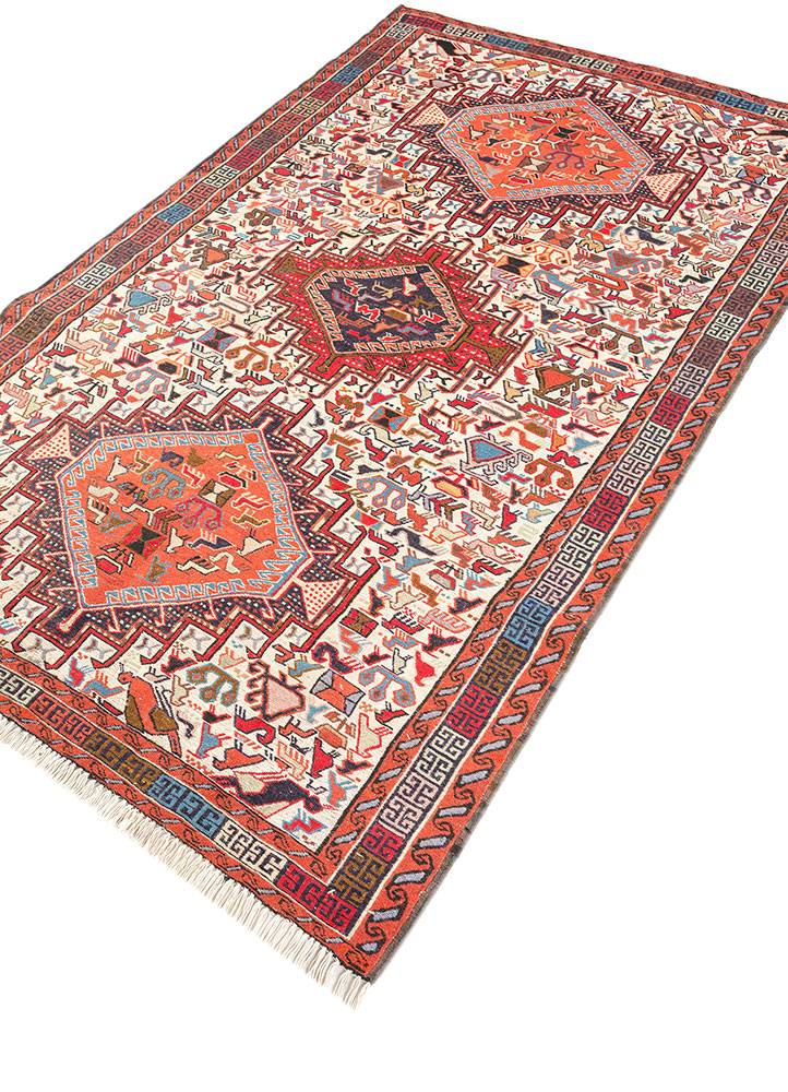 kiaan red and orange wool and silk hand knotted Rug - FloorShot