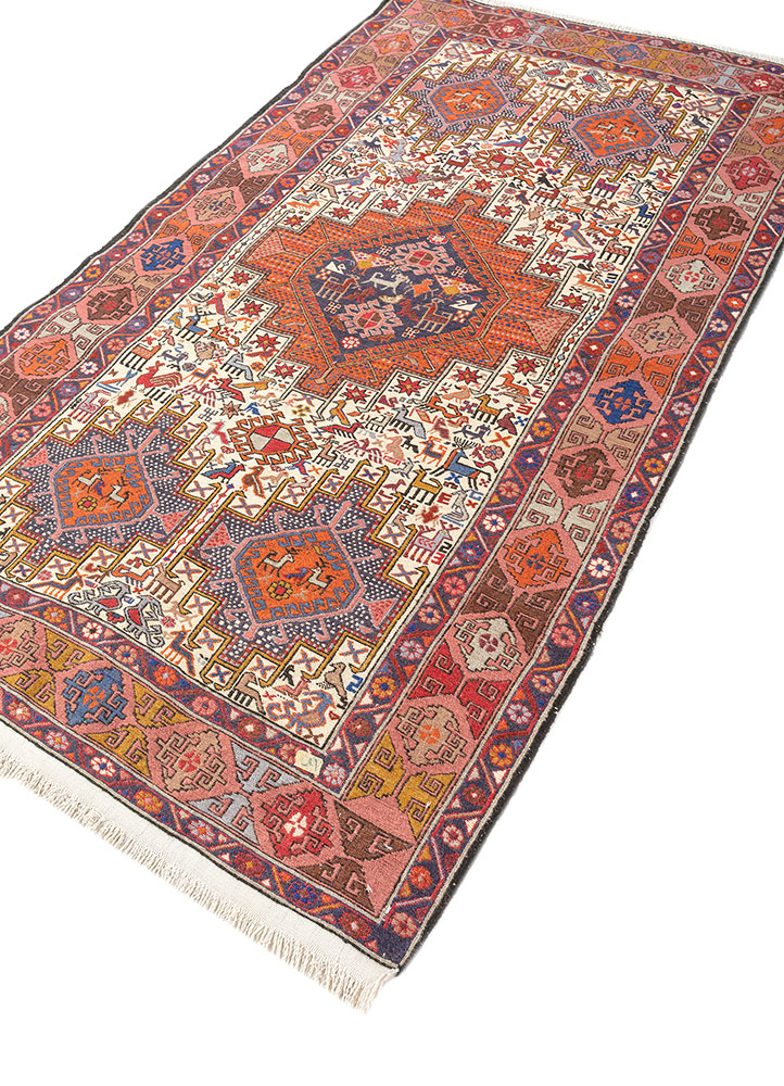 kiaan red and orange wool and silk hand knotted Rug - FloorShot