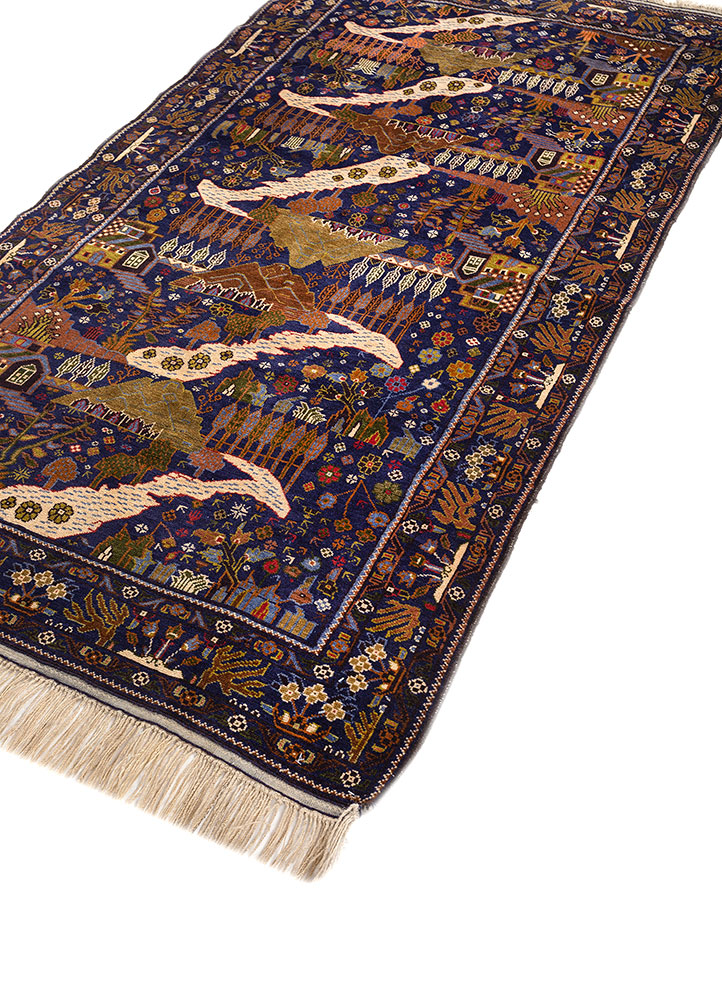 kiaan blue wool hand knotted Rug - FloorShot