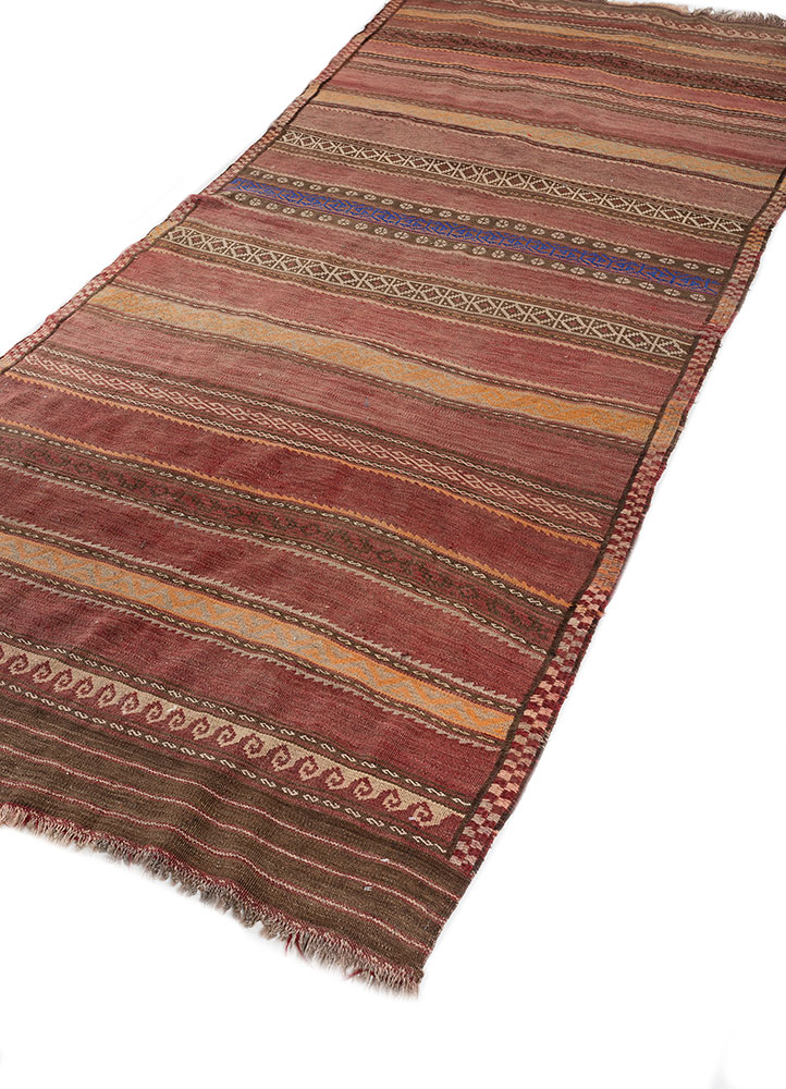 nayaab red and orange wool flat weaves Rug - FloorShot