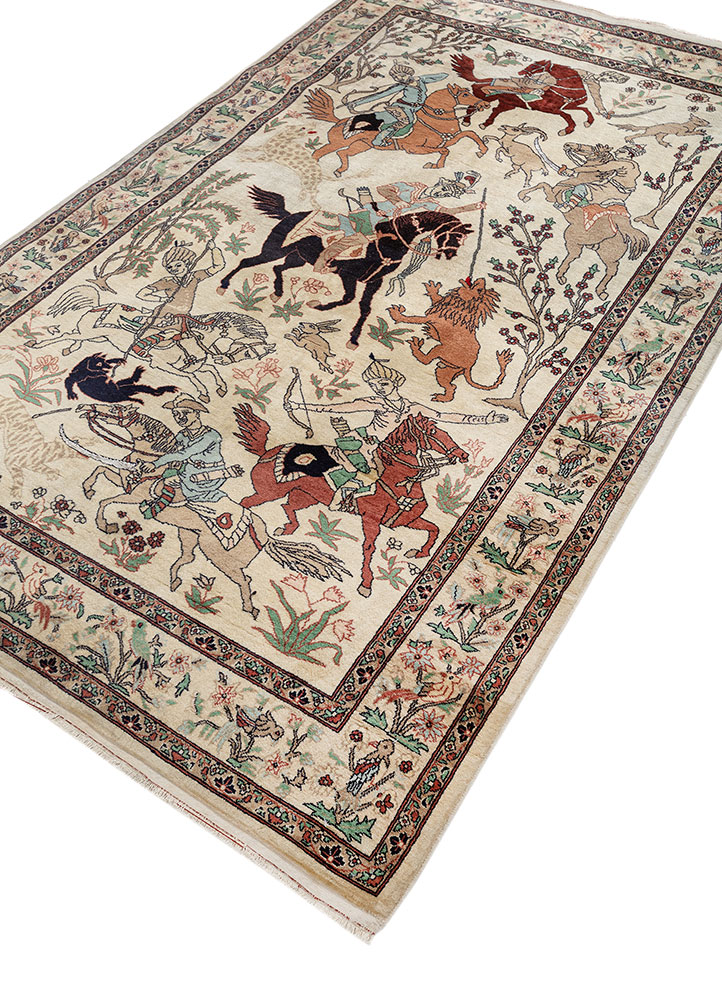 aalam beige and brown wool hand knotted Rug - FloorShot