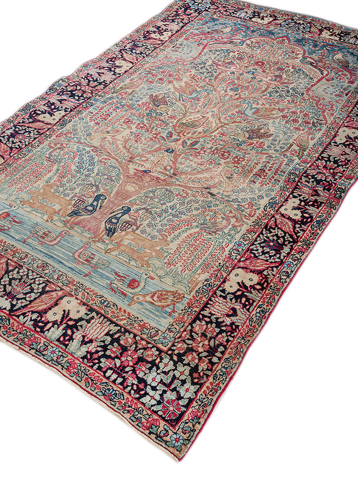 aalam pink and purple wool hand knotted Rug - FloorShot