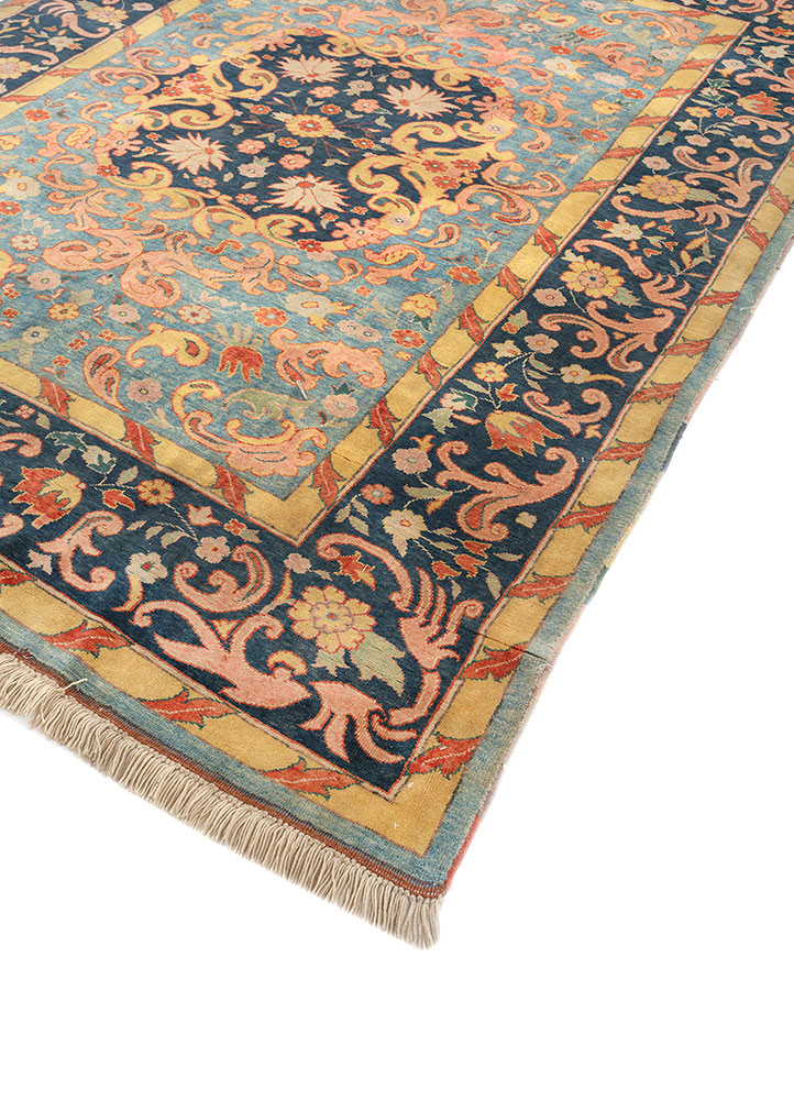 aalam blue wool hand knotted Rug - FloorShot