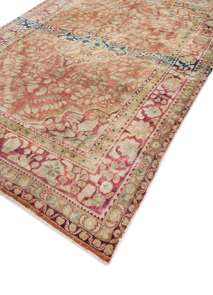 aalam pink and purple wool hand knotted Rug - FloorShot