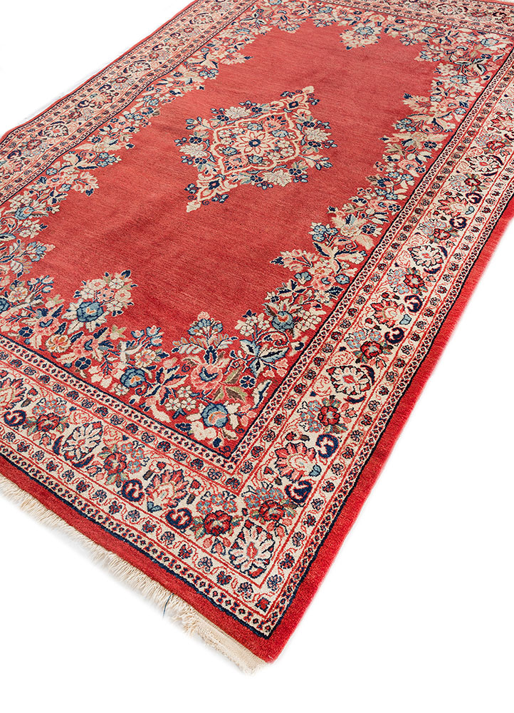 aalam red and orange wool hand knotted Rug - FloorShot