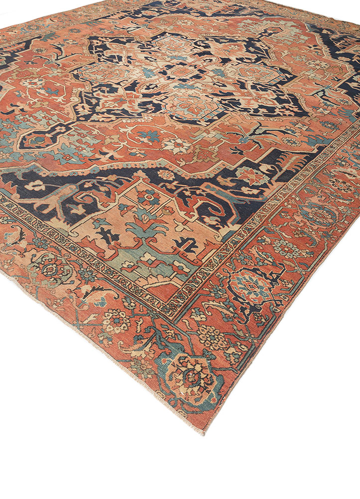 aalam red and orange wool hand knotted Rug - FloorShot