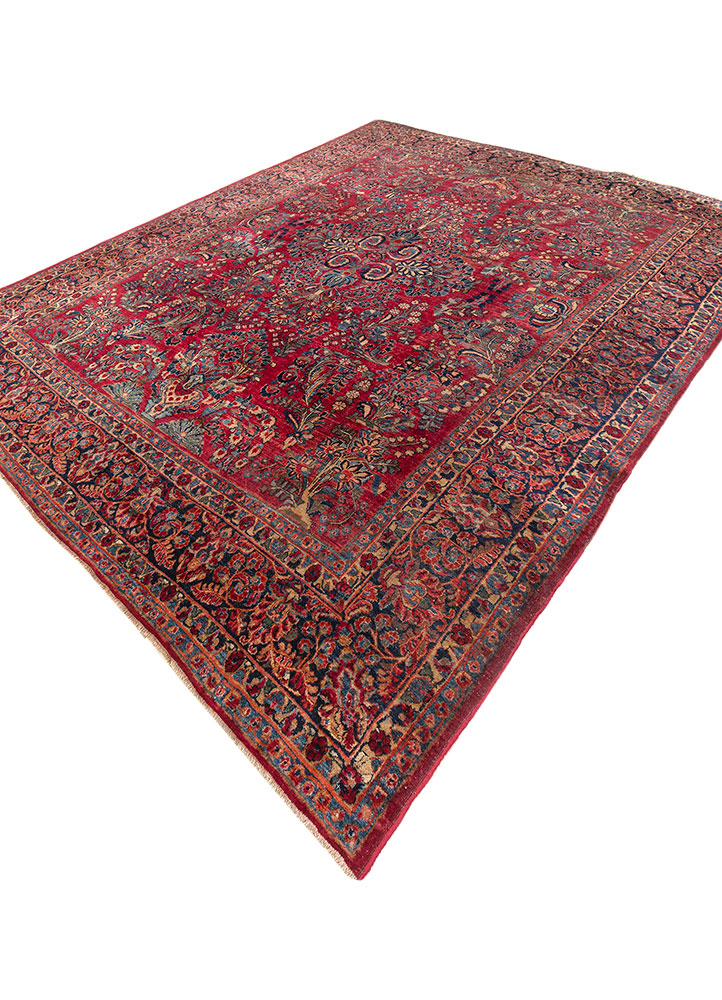 aalam pink and purple wool hand knotted Rug - FloorShot