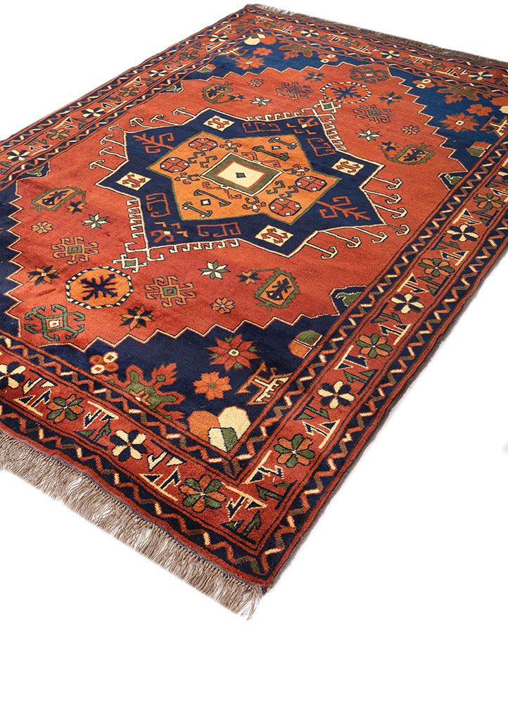 aalam red and orange wool hand knotted Rug - FloorShot