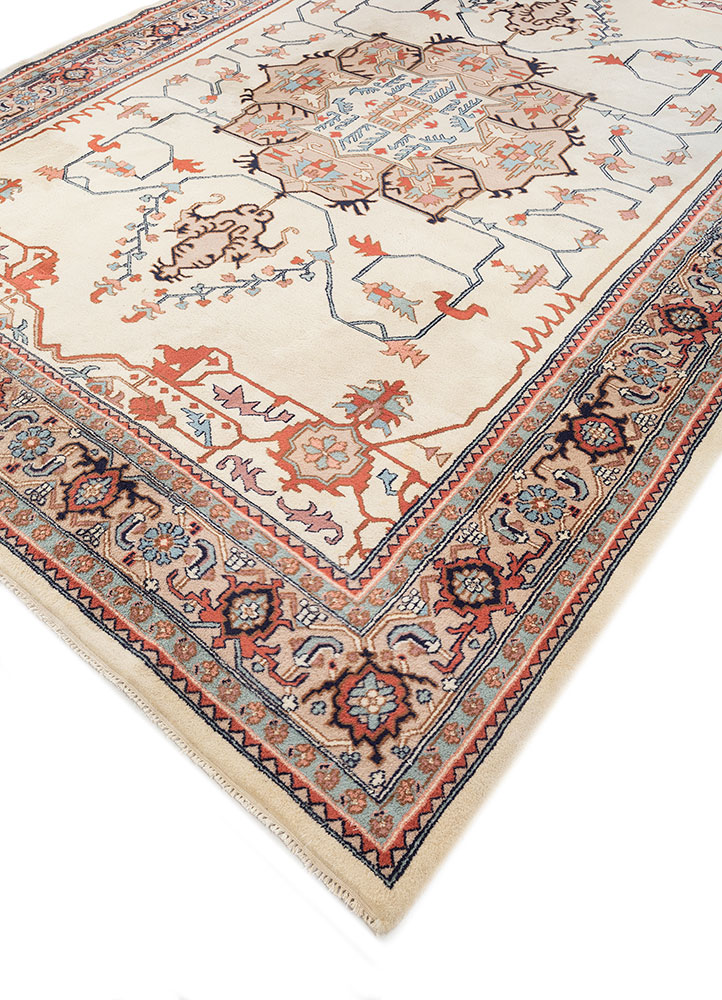 aalam beige and brown wool hand knotted Rug - FloorShot