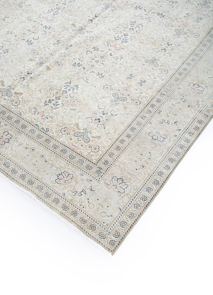 vintage beige and brown wool hand knotted Rug - FloorShot